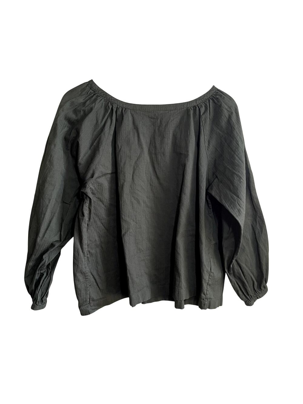 Uniqlo green brown long sleeved blouse women's size medium gauzy‎ top flowy
